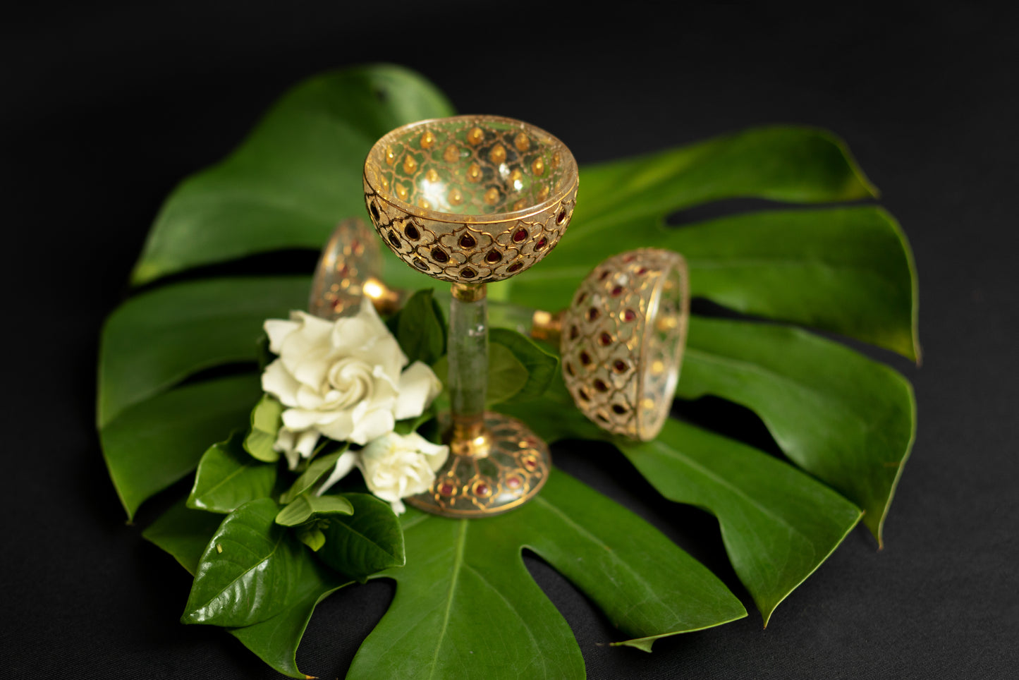 Goblet Set with Natural Burmese Cabochon Rubies