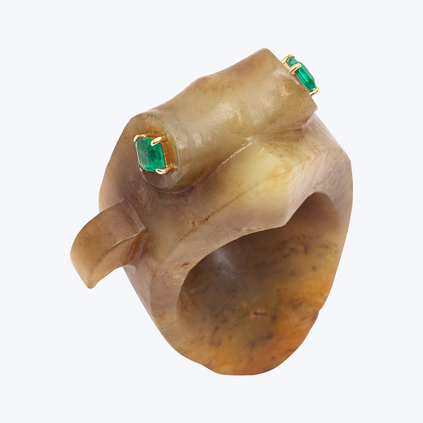 Antique Chinese Male Jade ring with Pansheer Emeralds.