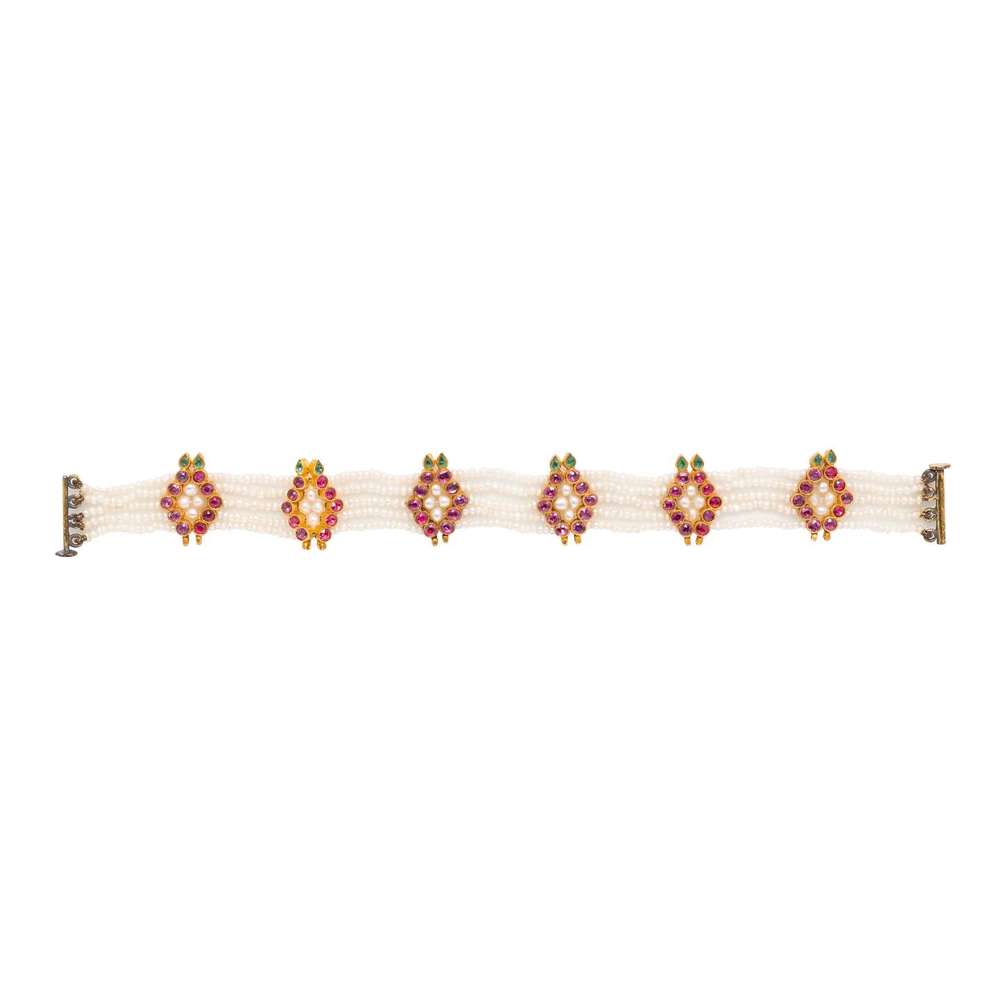 Bracelet with Rubies, Emeralds and Pearls in 22k Gold.