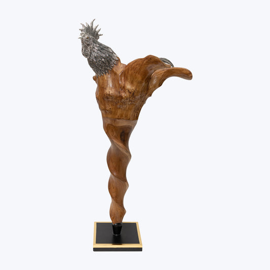 Teak Wood Rooster Sculpture / Bowl