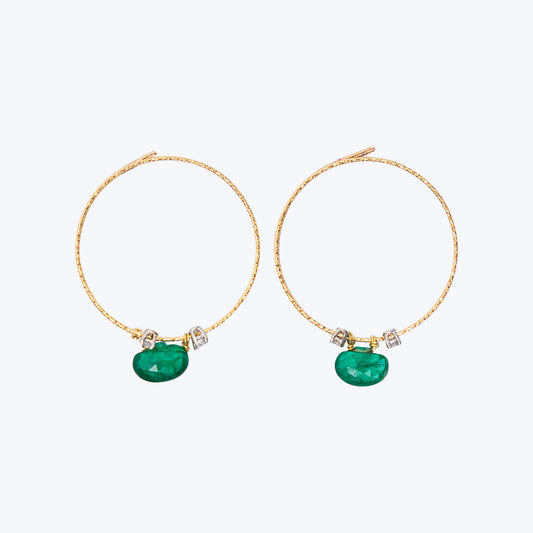 18K Yellow Gold Earrings with Diamonds, and  Columbian Emerald Pendant