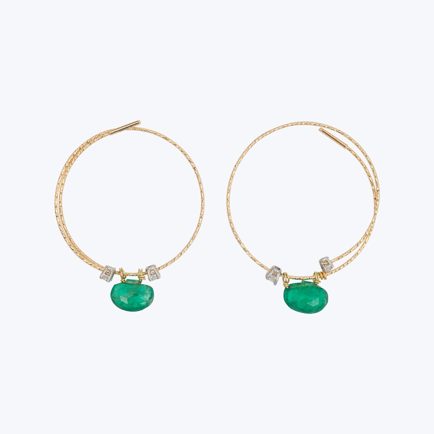 18K Yellow Gold Earrings with Diamonds, and  Zambian Emerald Pendant