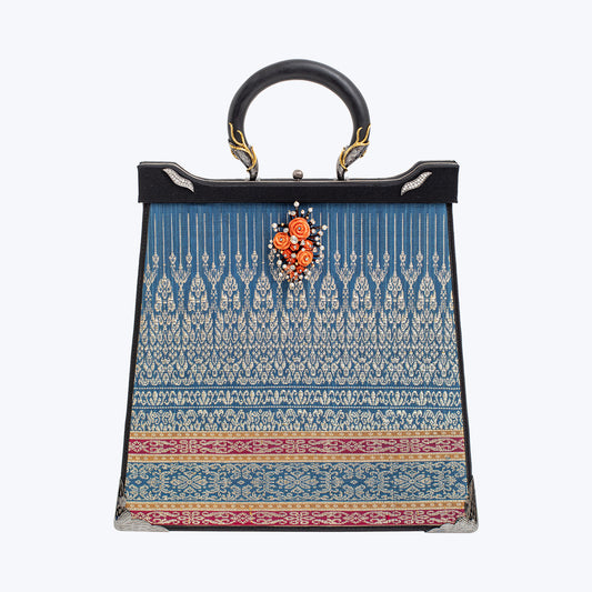 Woven Jewelled Silapacheep Handbag with Carved Blooming Roses