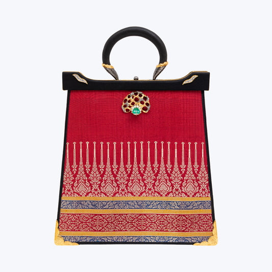 Silapacheep Textile Handbag with Lotus, Emerald and Diamond