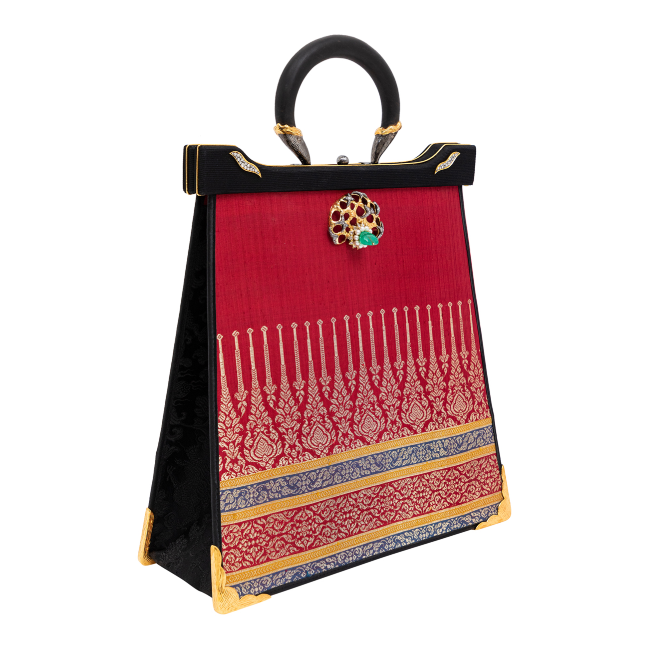 Silapacheep Textile Handbag with Lotus, Emerald and Diamond