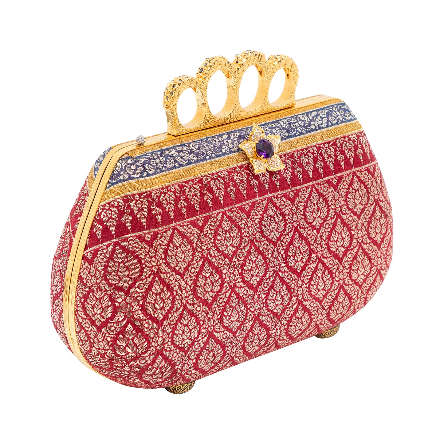 Silapacheep Textile Handbag with Flower, Amethyst and Diamond