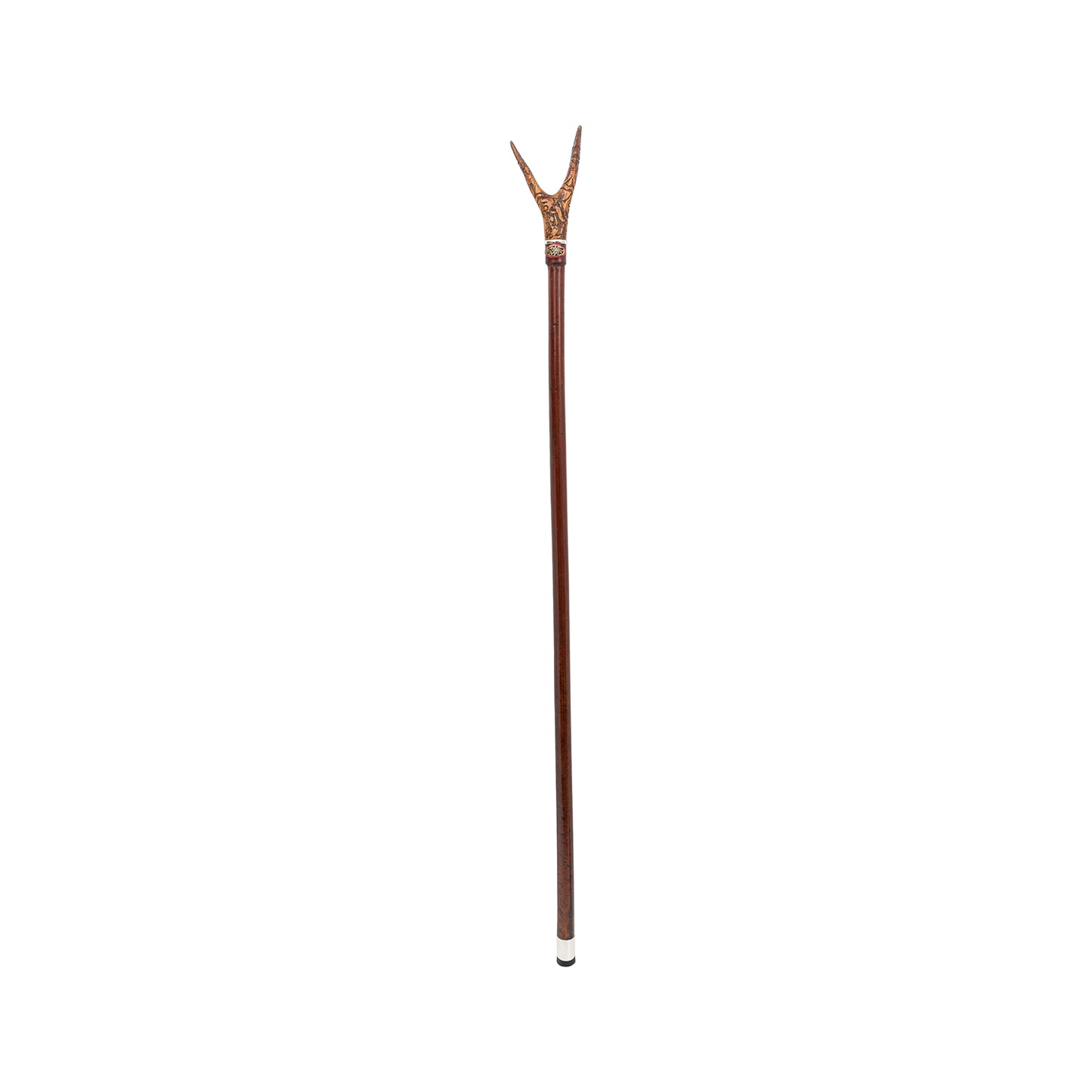 Double Horned Carved Mahogany Walking Stick