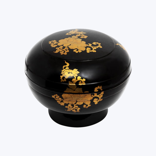Japanese Lacquered Aristocratic  Rice Container with Flower Motifs
