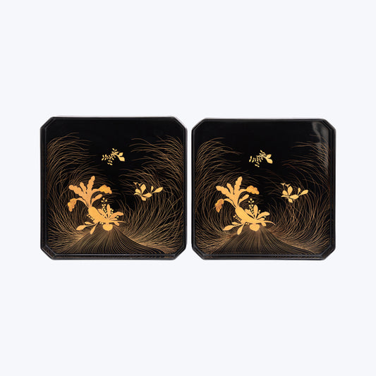 Japanese Lacquer Tray wkith Flower Motifs (Pair)