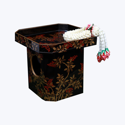 Japanese Lacquer Tray and Stand with Floral Motif