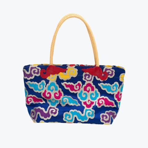 Tibetan Brocade Shopping Bag- Blue - L