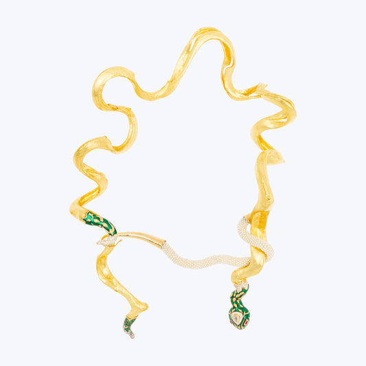 Swirling Snake Necklace in Green Enamel