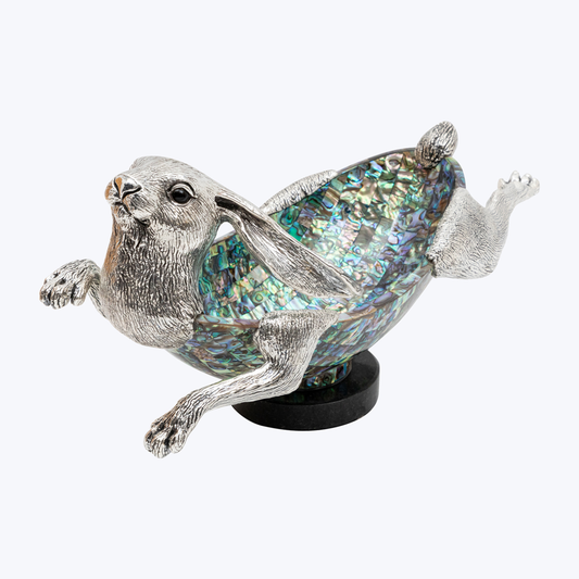Abalone Shell  Bowl with Leaping Rabbit
