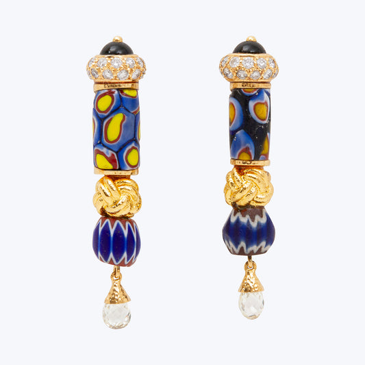 Vintage Venetian Murano Glass Bead Barrel Earrings