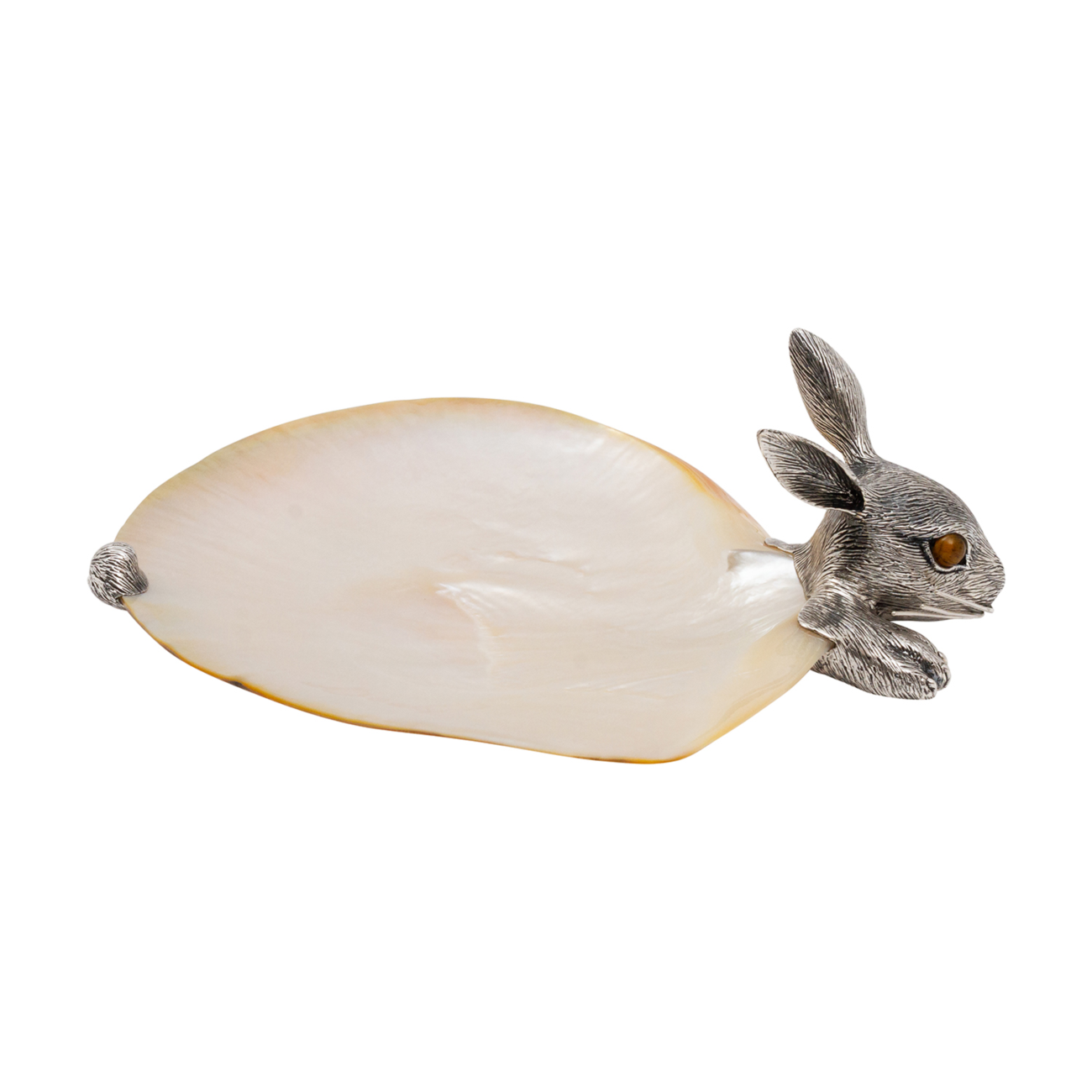 Mother of Pearl Canape Plate with Silver Grazing Rabbit