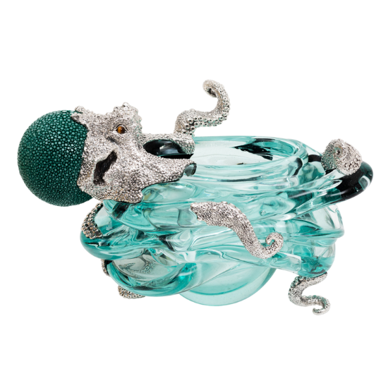 Glass Bowl with Silver Octopus