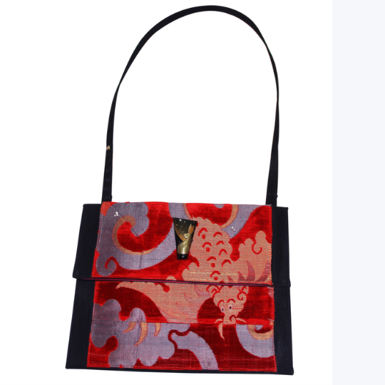Brocade Handbag with Black Obi Textile