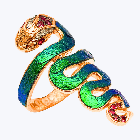 Snake Ring with Scarab, Tourmaline and Diamond