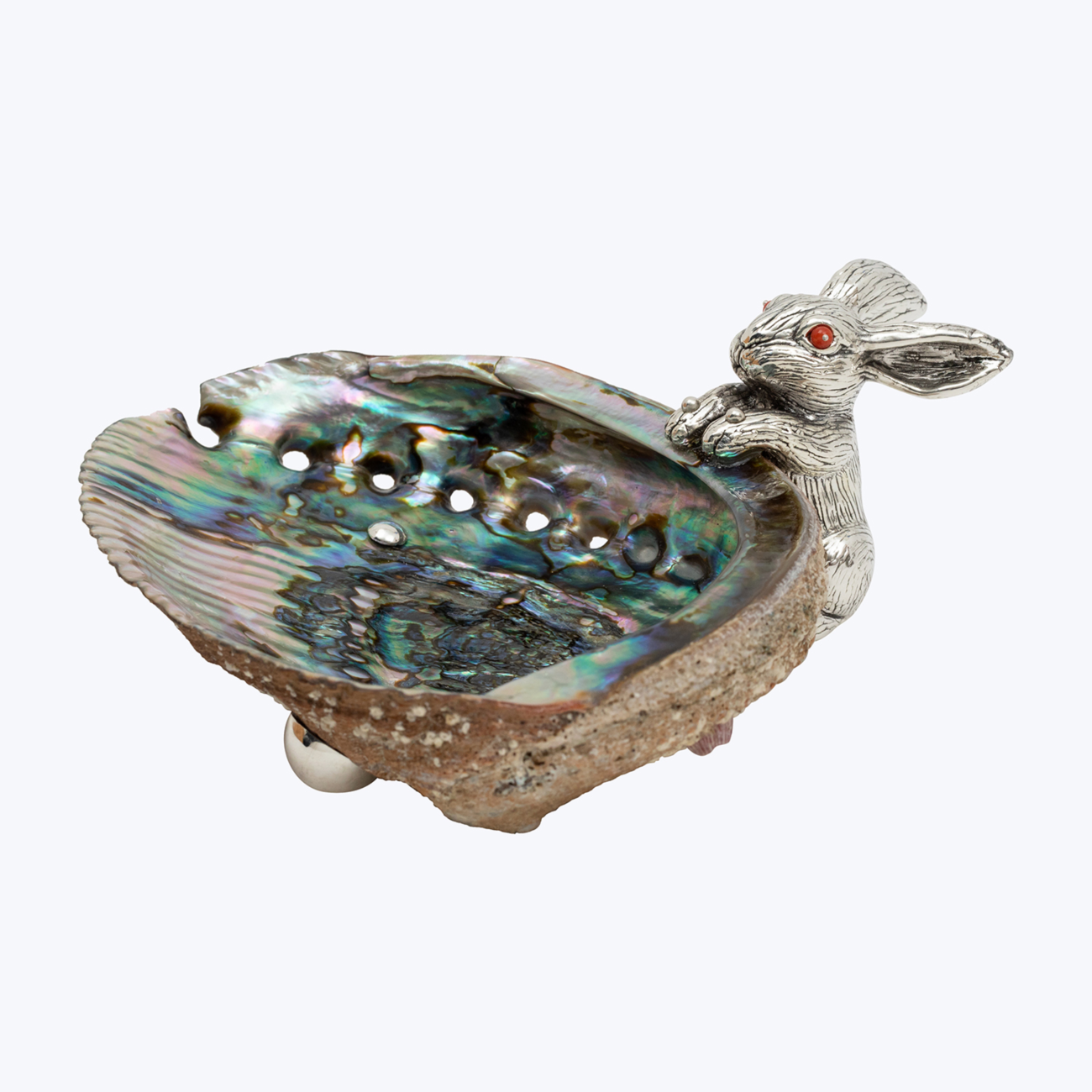 Abalone Shell Bowl with Silver Rabbit