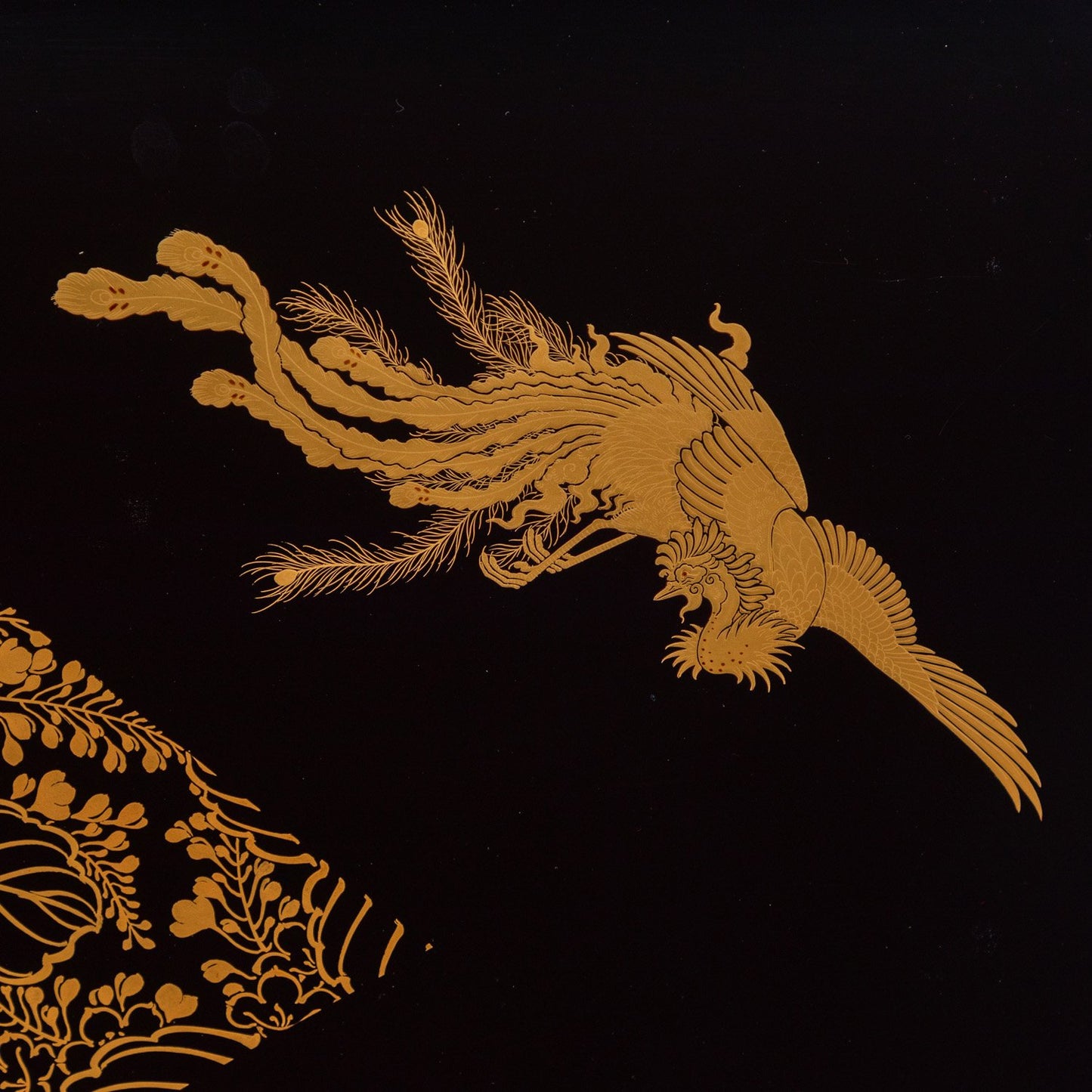 Japanese Lacquer Tray with Mythical Phoenix Motif