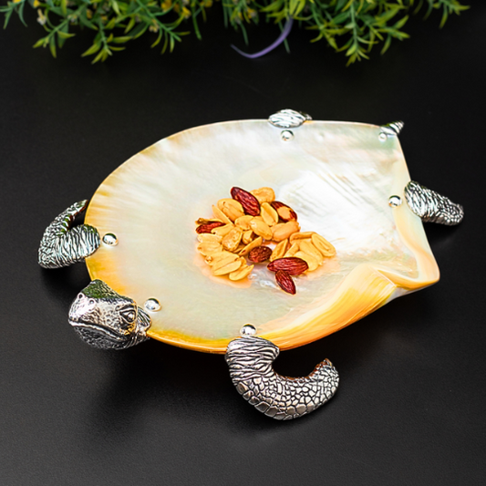 Mother of Pearl Plate with Silver Turtle