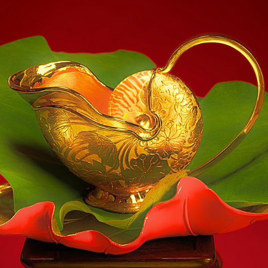Golden Lotus Leaf and Carved Shell Gravy Bowl