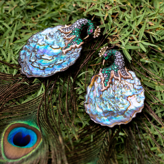 Shimmering Iridescence Abalone Shell Peacock Earrings