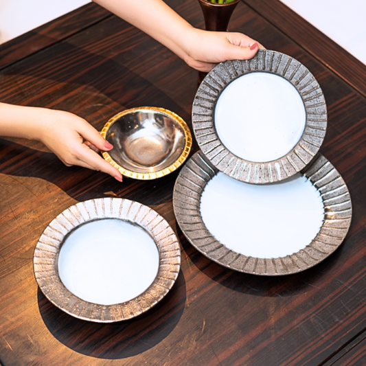 Japanese Silver Dining Set - Silver Stripe Pattern