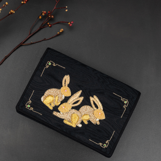Grazing Rabbits Embroidered Clutch