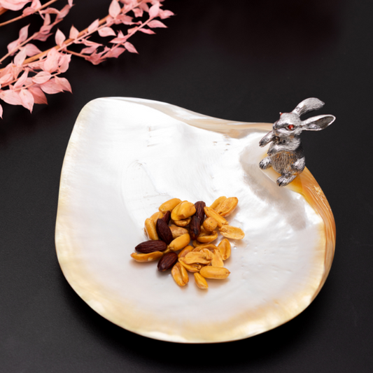 Mother of Pearl Canape Plate with Hopping Silver Rabbit