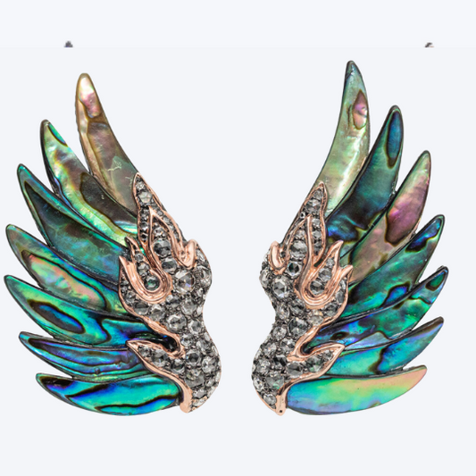 Carved Abalone Shell Earrings with Diamonds