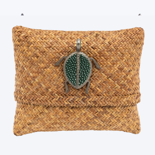 Tropical Woven Handbag with  Turtle