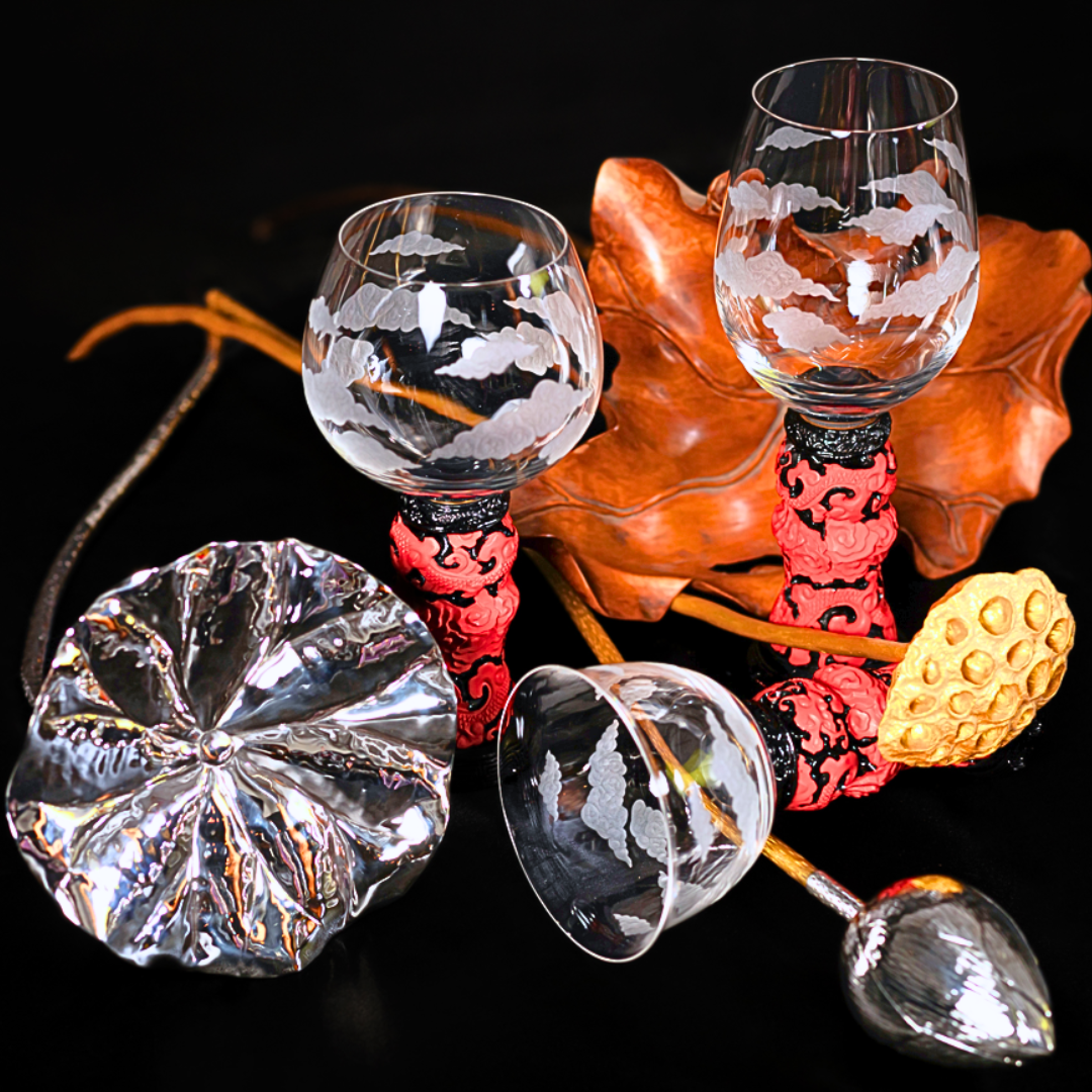 Crystal Goblet Set with Red Lacquer Base (3pcs/set)