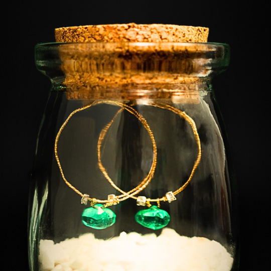 18K Yellow Gold Earrings with Diamonds, and  Columbian Emerald Pendant
